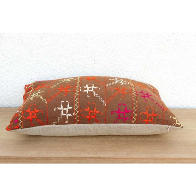 Indian Malwa Medallion, Antique Phulkari Lumbar Pillow Cover For Sale - Image 3 of 7
