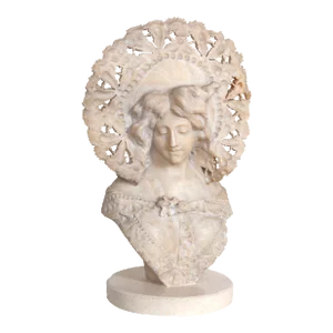 Surrealist Style Alabaster Bust of a Woman in a Ruffled Bonnet by Adolfo Cipriani