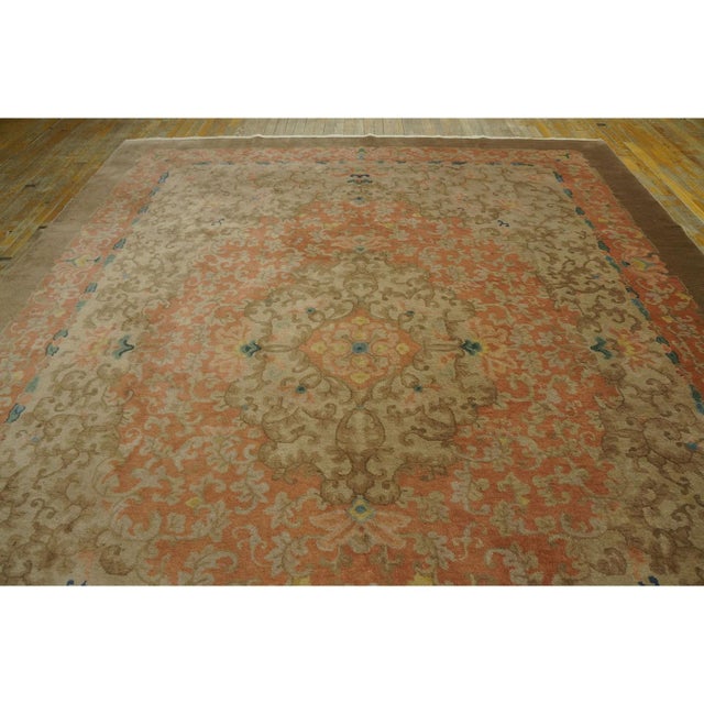 1920s 1920s Tan Sand Floral Layered Oriental Antique Chinese Art Deco Rug 9' X 11' 9'' For Sale - Image 5 of 11