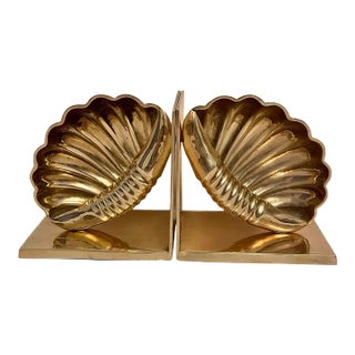 Brass Seashell Nautilus Bookends - A Pair For Sale