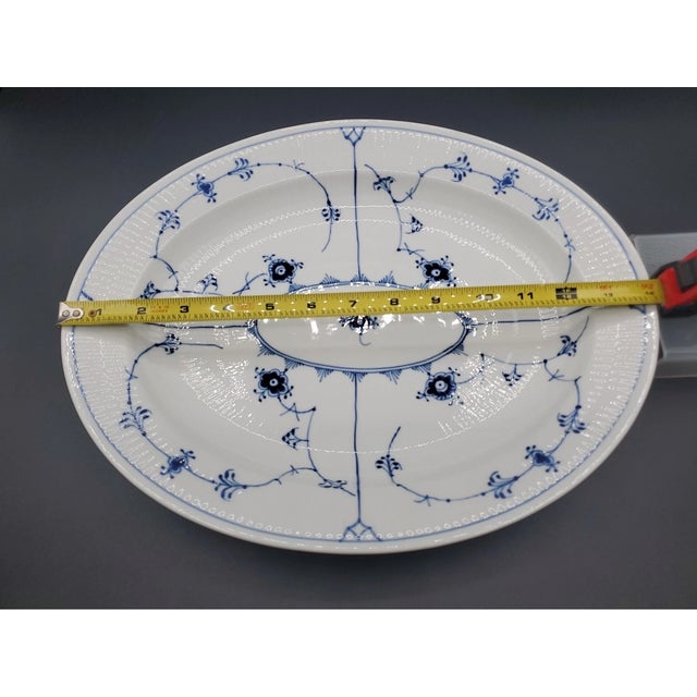 Mid-Century Modern Vintage MCM Royal Copenhagen Blue Fluted Plain Serving Platter Oval 14" For Sale - Image 3 of 4