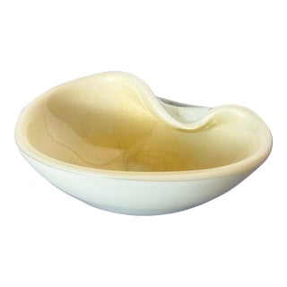 Vintage Italian Murano Style White and Gold Decorative Glass Bowl For Sale