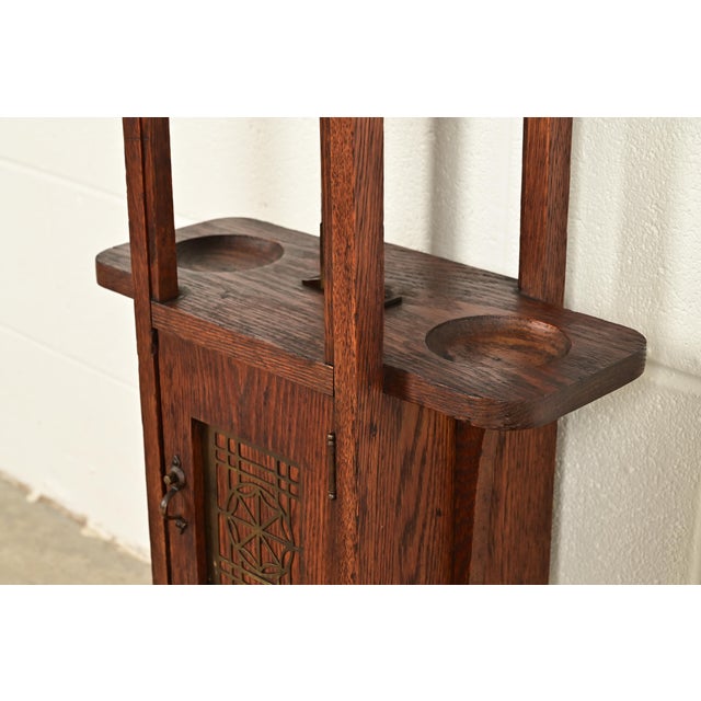 Stickley Brothers Style Antique Mission Arts & Crafts Oak and Brass Smoker Stand, Circa 1910 For Sale - Image 10 of 17
