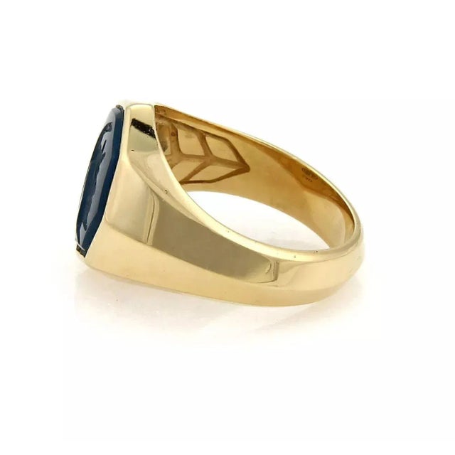 Brand: David Yurman Style: Blue Agate Intaglio Octagon Ring Material: 18k yellow gold Hallmarks: DY 750 Gemstones: Natural...