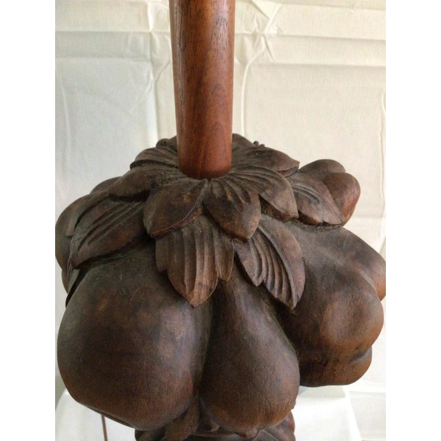 Brown 1950s Carved Wood Lamp For Sale - Image 8 of 11