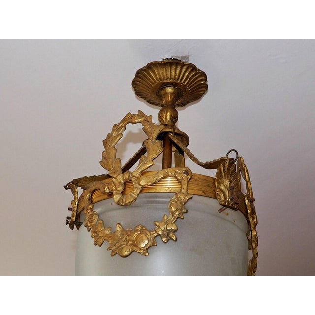Antique French Louis XVI Style Glass and Bronze Pendant Lamp, 1890s For Sale - Image 6 of 15