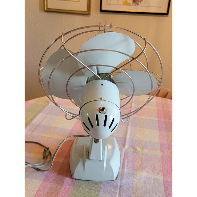 Mid-Century Modern Baby Blue Vintage Electric Oscillating Fan For Sale - Image 3 of 5