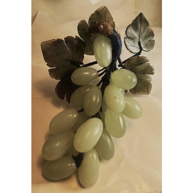 1960s Asian Carved Jade Hard Stone Fruit Grape Bunch W/Leaves Decorative For Sale - Image 5 of 5