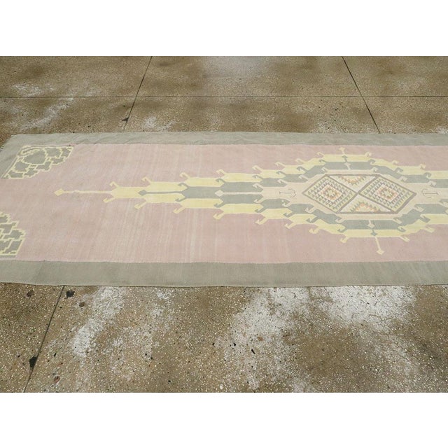 Textile Mid-20th Century Handmade Indian Flatweave Dhurrie Runner For Sale - Image 7 of 10