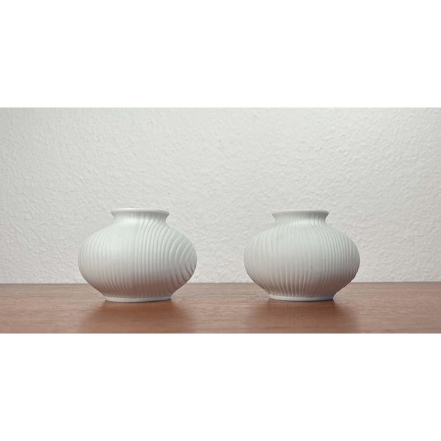Vintage German White Porcelain Op Art Vases from Hutschenreuther, 1970s, Set of 2, in Very Good conditions. Designed 1970...