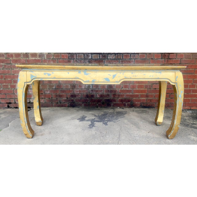 Wood Newly Painted French Blue & Hand-Gilt Console by Turtle and Crane - Hollywood Regency Sty For Sale - Image 7 of 18