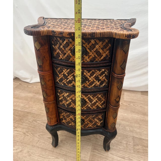 Vintage Nightstand Cabinet Chest Four Drawers Bamboo / Wicker Tiki Petite Size For Sale - Image 11 of 14