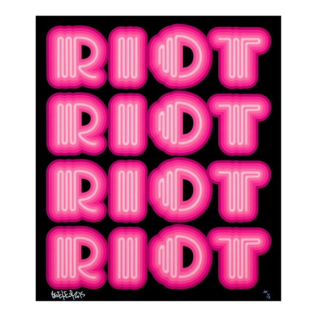 Ben Eine, Riot (Pink), Rare Large Hand Signed Screen Print, 2015 For Sale