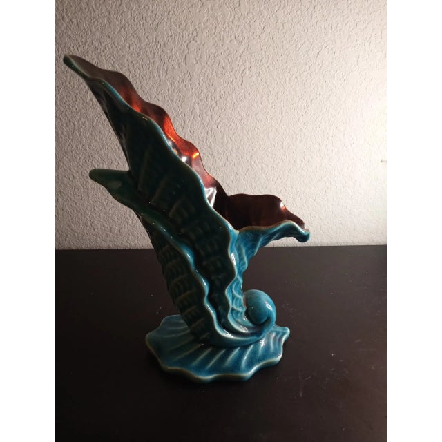 Red Wing Usa Blue Ceramic Cornucopia Vase For Sale In Dallas - Image 6 of 9