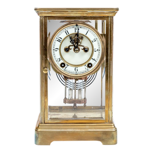 Antique Four-Glass Brass Crystal Regulator Mantel Clock