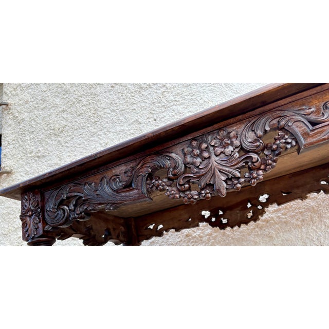 French 19th Century French Louis XIV Breton Carved Oak Sofa Table Desk, 1890s For Sale - Image 3 of 11