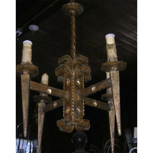 French Gilt Metal Brutalist Style Chandelier For Sale - Image 4 of 8