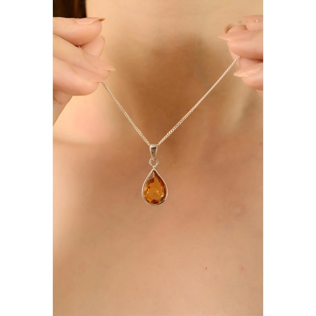 Teardrop Citrine Gemstone Silver Charm Pendant for Him For Sale - Image 4 of 11