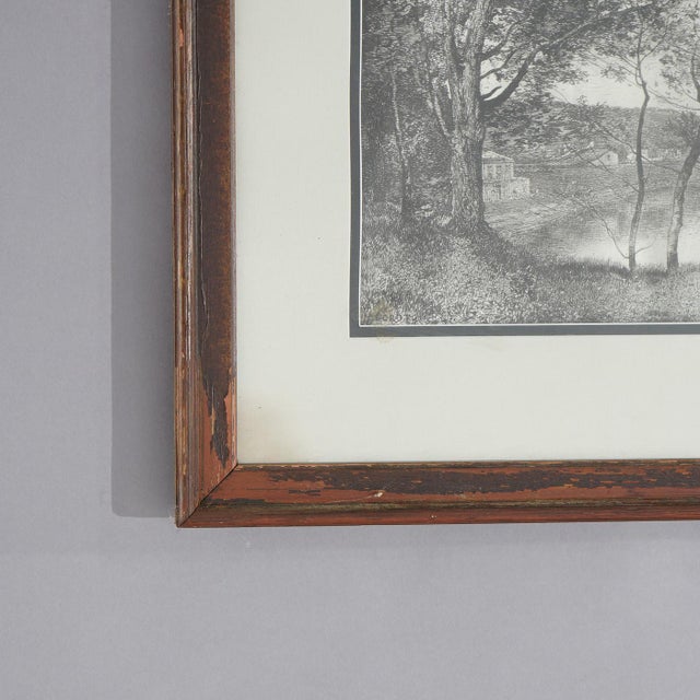 Charcoal Framed Print, Copy after Corot French Impressionist La Sepia Landscape Painting, 20th Century For Sale - Image 8 of 12