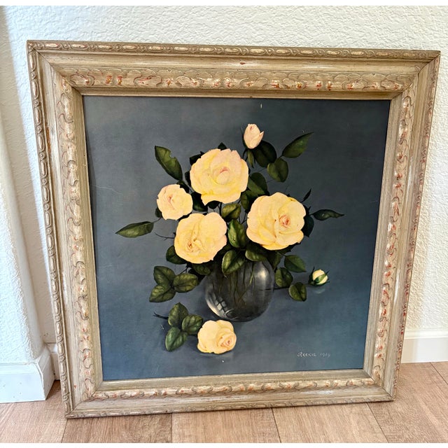 1960s Midcentury 1969 Framed Yellow Rose Wall Decor For Sale - Image 5 of 8