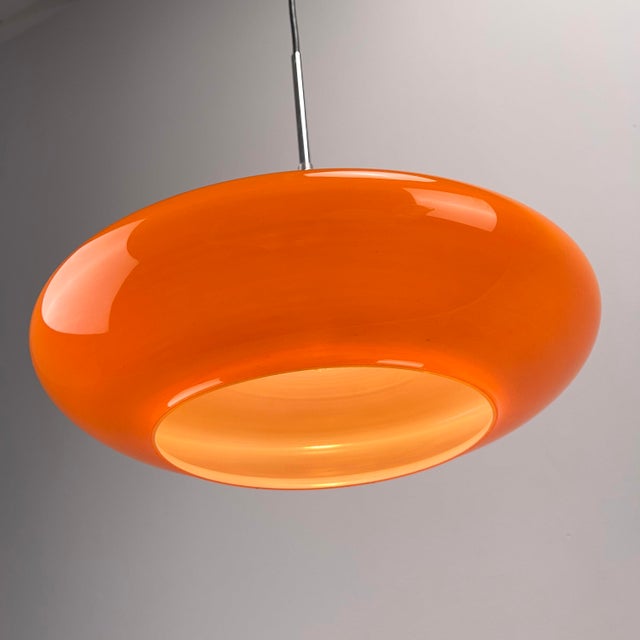 1970s Space Age Orange Tulip Pendant Lamp in Glass from Doria, Germany, 1970s For Sale - Image 5 of 9