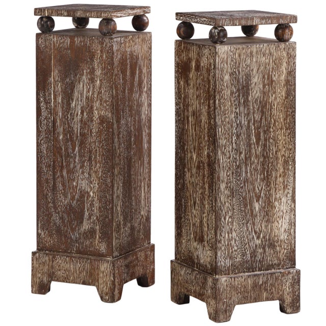 A stylish pair of contemporary cerused oak pedestals, designed with a strong, architectural presence and a refined rustic...