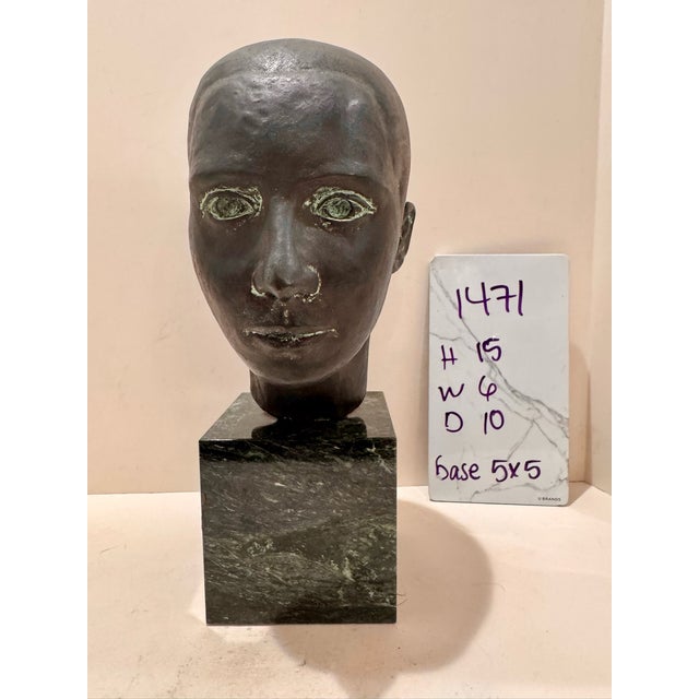 Larry Mohr Verdigris Bronze Bust ''Beth'' on Marble Pedestal Sculpture Signed From Artist Estate For Sale - Image 11 of 11