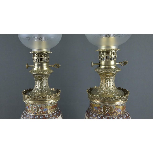 Ceramic Late 19th Century Satsuma Porcelain and Bronze Oil Lamps, Japan, Set of 2 For Sale - Image 7 of 18