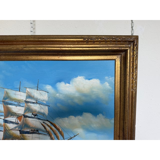 Blue K.Dossi Original Sailing Ship Oil Painting, Nautical Seascape, Maritime Art For Sale - Image 8 of 12