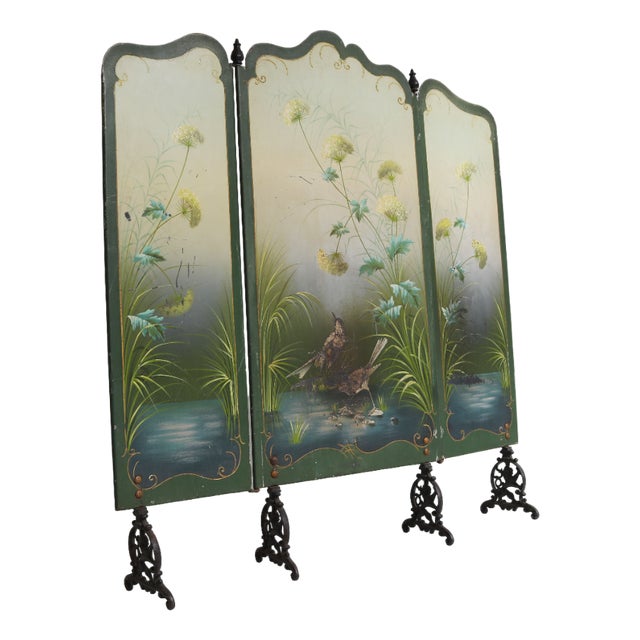 Art Nouveau Jugendstil French Hand Painted Fire Screen Fireplace, 1900s For Sale