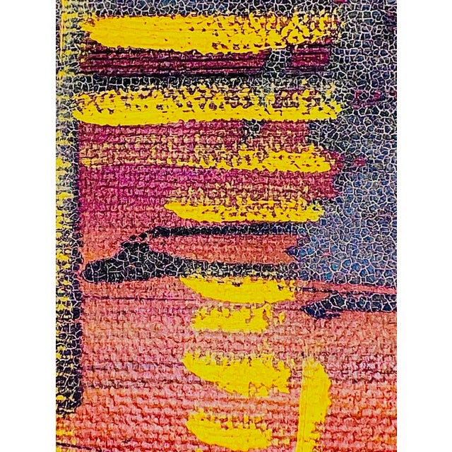 Mid-Century Modern 1970s Vintage Mid Century Modern Fiery Orange Abstract Sunset Sailboats Nautical Oil Painting Framed For Sale - Image 3 of 15
