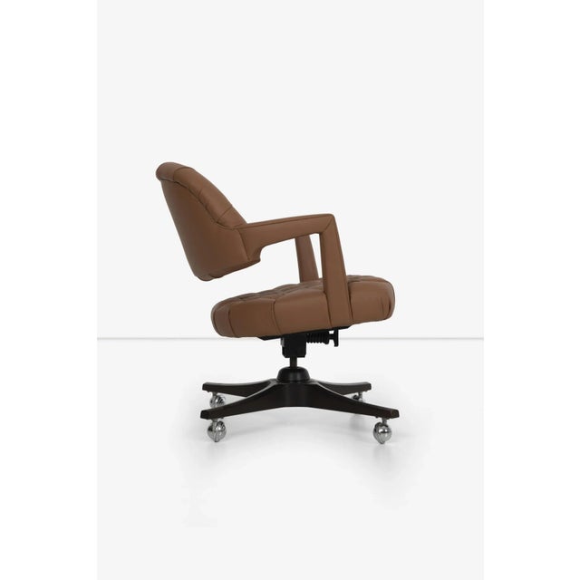 Brown Edward Wormley for Dunbar Tufted Cantilevered Desk Chair in Spinneybeck Saddle L For Sale - Image 8 of 13