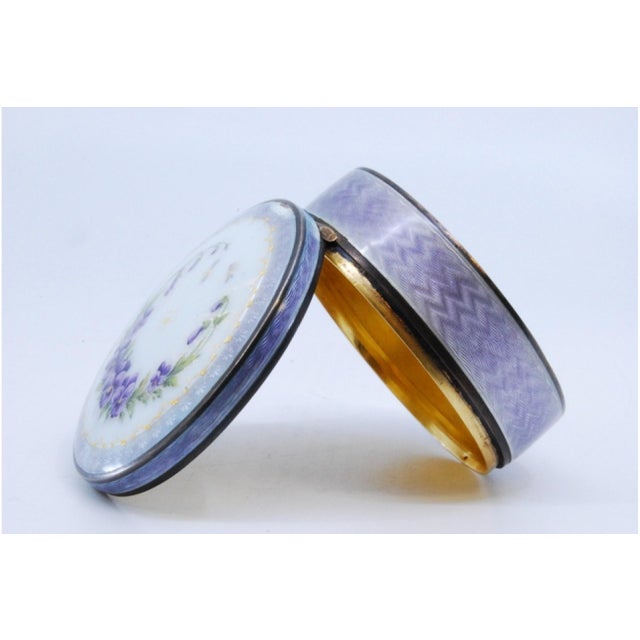 Jewelry Box in Enameled Silver with Floral Motifs and Gilt Interior For Sale - Image 9 of 10