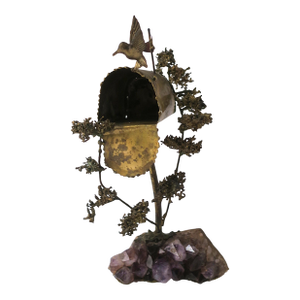Hummingbird Brass Amethyst Sculpture After Artist Silas Seandel, Circa Mid-20th Century