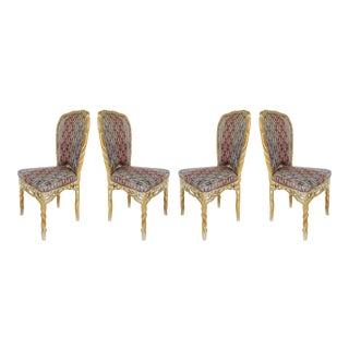 Faux Bois Carved Wood Dining Chairs- Set of 4 For Sale