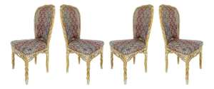 Faux Bois Carved Wood Dining Chairs- Set of 4