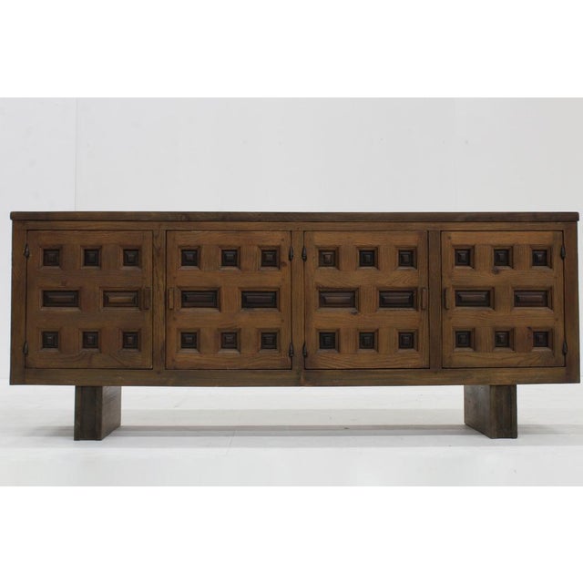 1960s Vintage Brutalist Spanish Carved Credenza, 1960s For Sale - Image 5 of 13