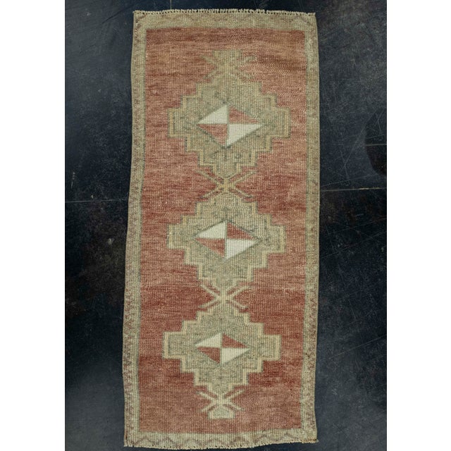 Terra Cotta Turkish Mini Rug Oriental Hand Knotted Vintage Rug 1'6" x 3'6" #16507 For Sale - Image 8 of 8