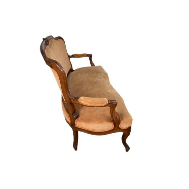 French Late 19th C. French Velvet Settee For Sale - Image 3 of 7