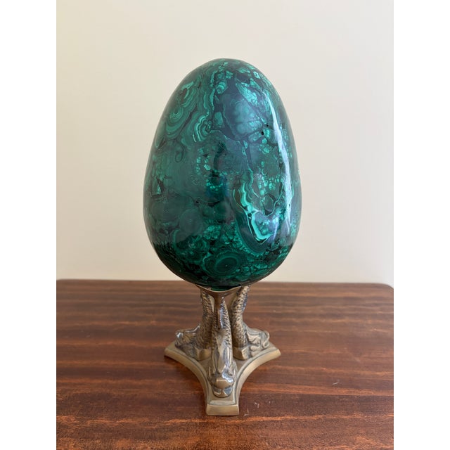 Contemporary Monumental Malachite Egg on Brass Stand For Sale - Image 3 of 10