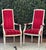 A beautiful pair of florentine French style high back occasional arm chairs with original red velvet tone on tone striped...