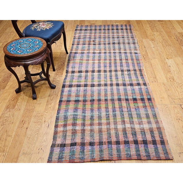 Textile Vintage 1920s American Rag Runner, Handwoven Wool & Cotton Stripes, 4x9 For Sale - Image 7 of 16