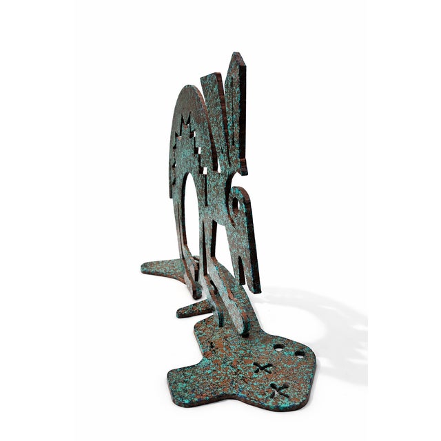 Late 20th Century Southwestern Kokopelli Style Metal Sculpture – Hand-Painted Patina Tabletop Art For Sale - Image 9 of 9