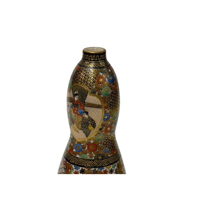 Vintage Asian Gourd Shape Artistic Intricate Graphic Porcelain Mini Vase Art For Sale - Image 10 of 15
