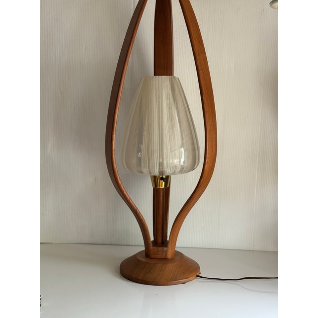 Modeline 1960s Teak Modeline Style Table Lamp With Western Germany Glass Shade For Sale - Image 4 of 12