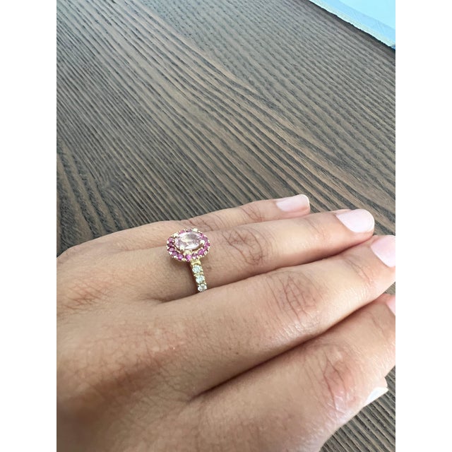 Pink 1.86 Carat Pink Sapphire Diamond 14 Karat Yellow Gold Engagement Ring, Size 5.5 For Sale - Image 8 of 9