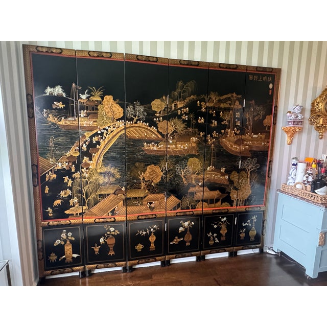 Traditional 6 Panel Coromandel Lacquered Screen For Sale - Image 3 of 13
