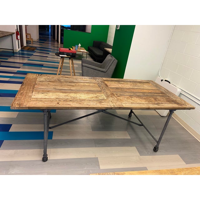 Contemporary Restoration Hardware Reclaimed Wood and Iron Dining Table Conference Room Table For Sale - Image 3 of 12