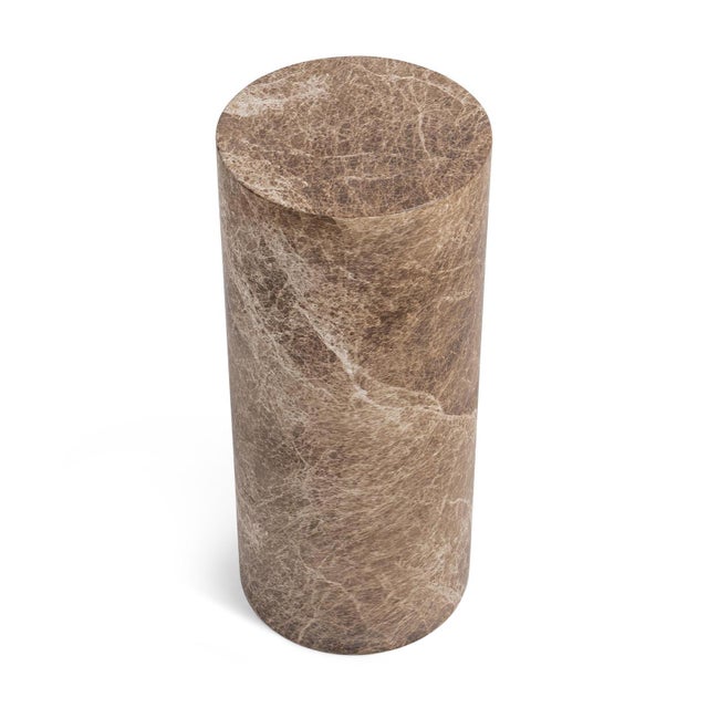 Contemporary Taupe Faux Marble End Table / Pedestal Medium For Sale - Image 3 of 5