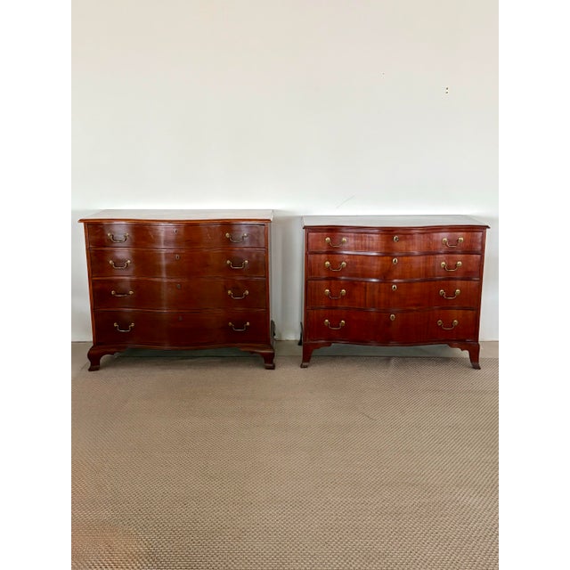 Matched Pair of Georgian Mahogany Serpentine Chests, One Signed Joseph Rawson of Providence, Circa 1790-1810 For Sale - Image 10 of 12